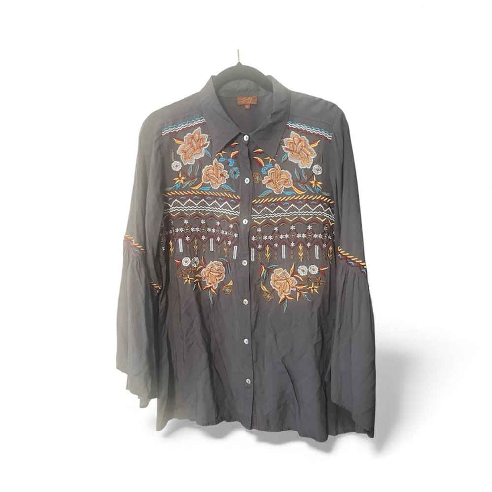 Scully Gray Blouse with Elegant Em-broidery